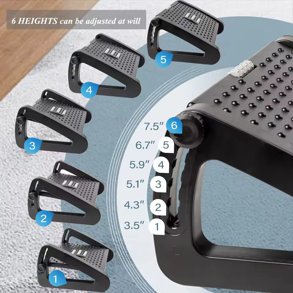 Portable Ergonomic Footrest with Massage Rollers