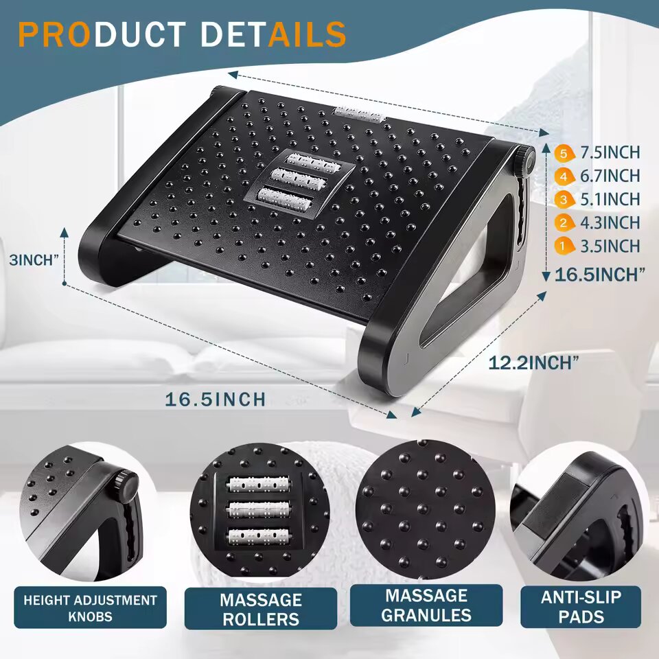 Portable Ergonomic Footrest with Massage Rollers