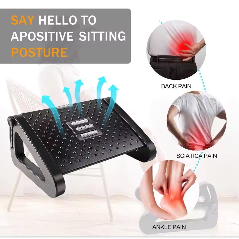 Portable Ergonomic Footrest with Massage Rollers