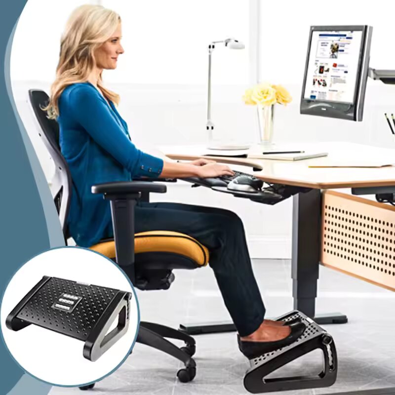 Portable Ergonomic Footrest with Massage Rollers